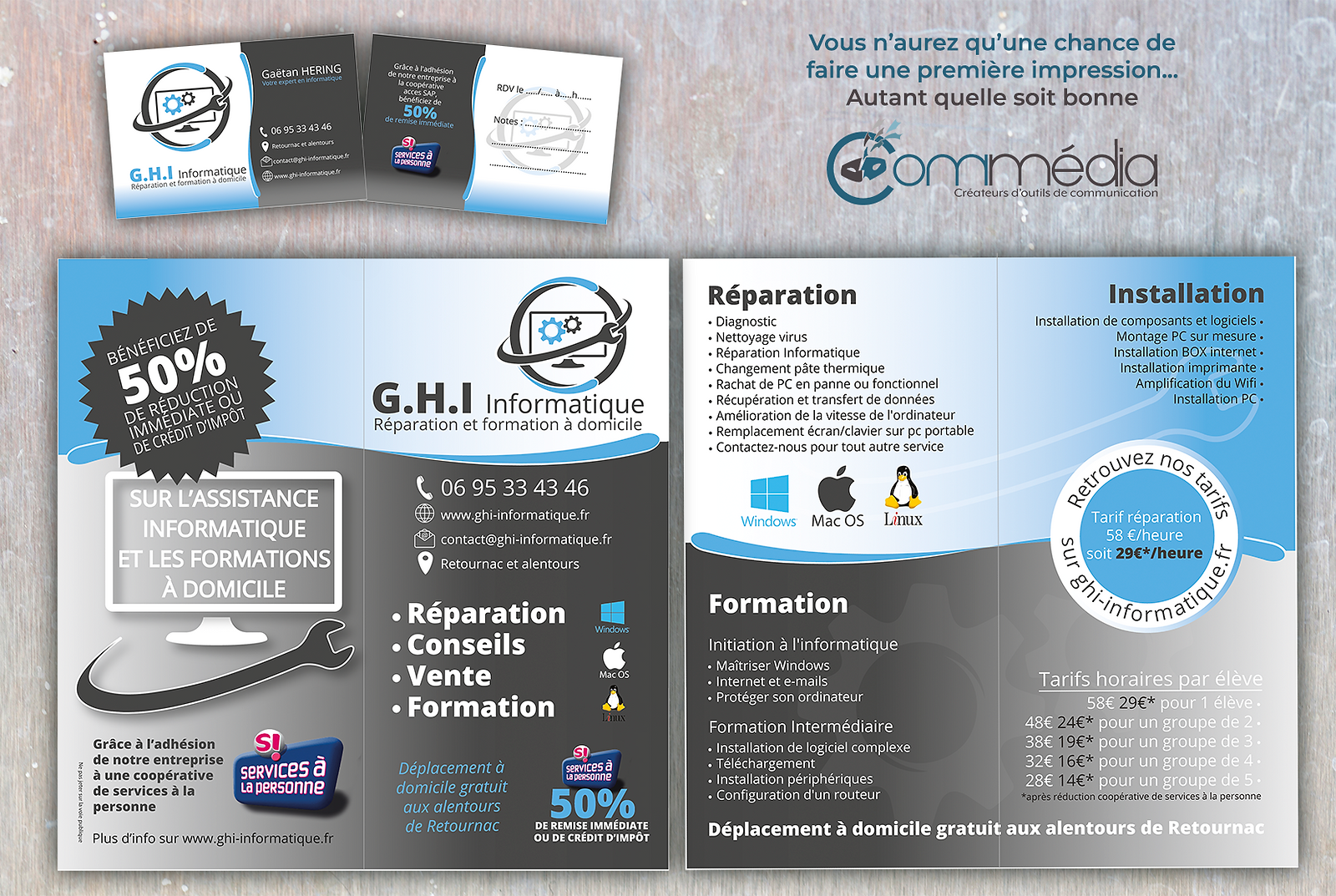 Cartes de visites, flyers, logo